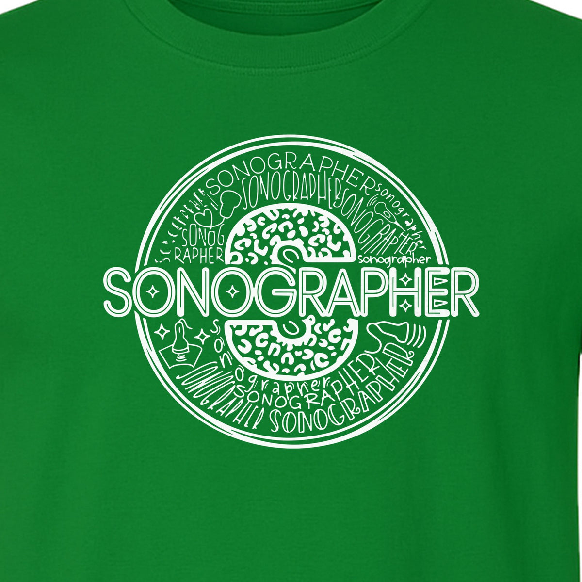 Sonographer T-Shirt, Circular Medical Word Art Design for Ultrasound Techs and Healthcare Staff