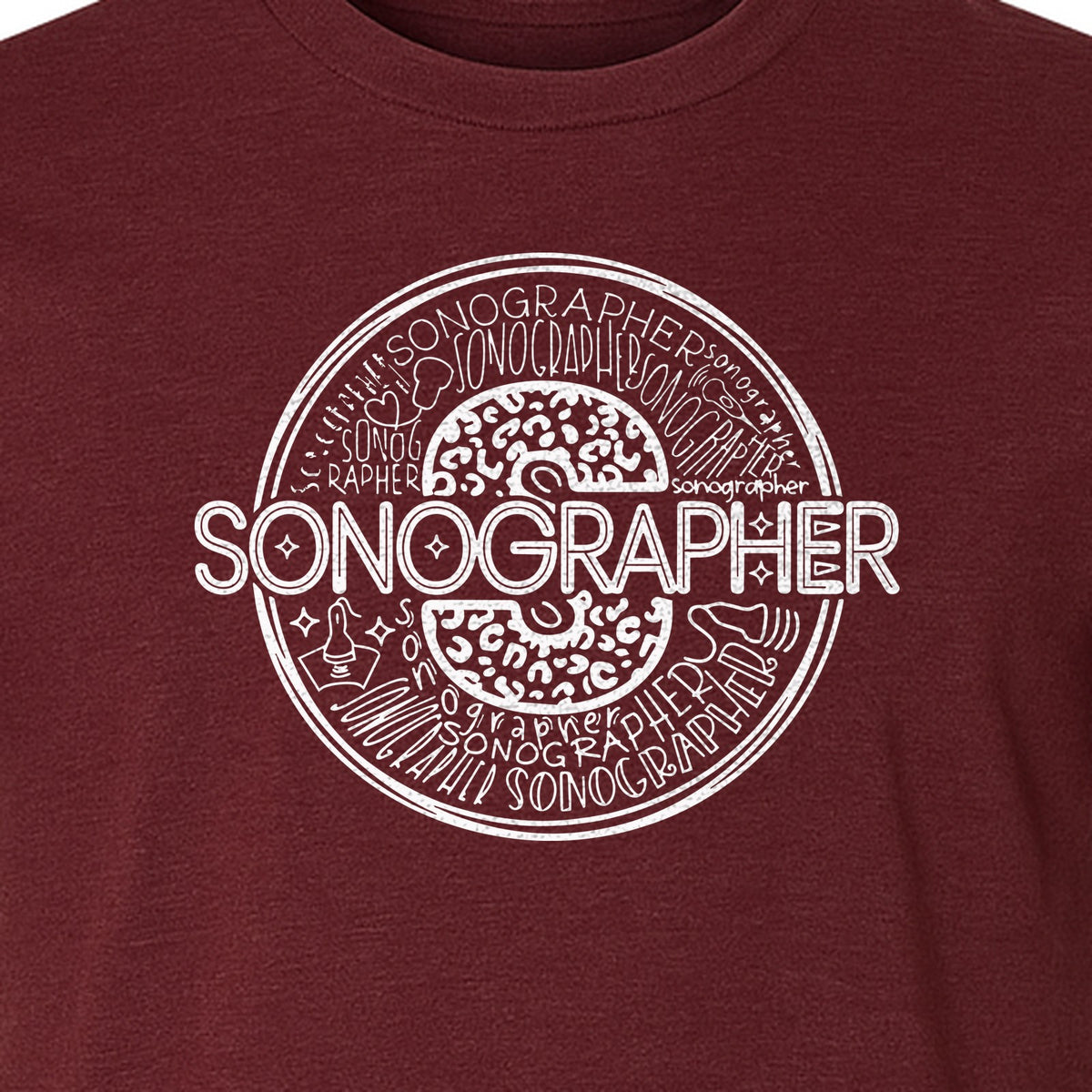 Sonographer T-Shirt, Circular Medical Word Art Design for Ultrasound Techs and Healthcare Staff