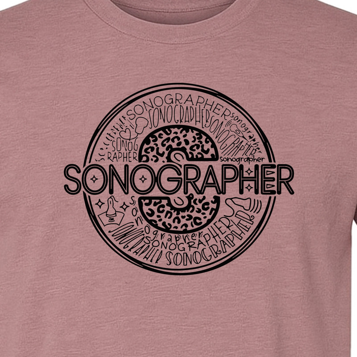 Sonographer T-Shirt, Circular Medical Word Art Design for Ultrasound Techs and Healthcare Staff
