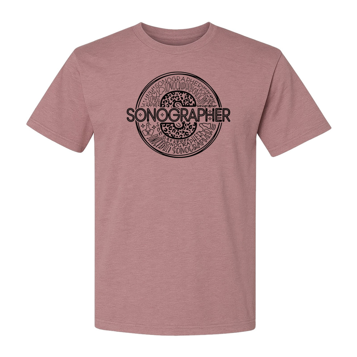 Sonographer T-Shirt, Circular Medical Word Art Design for Ultrasound Techs and Healthcare Staff