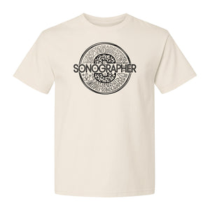 Sonographer T-Shirt, Circular Medical Word Art Design for Ultrasound Techs and Healthcare Staff