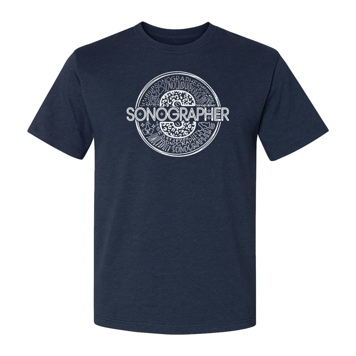 Sonographer T-Shirt, Circular Medical Word Art Design for Ultrasound Techs and Healthcare Staff