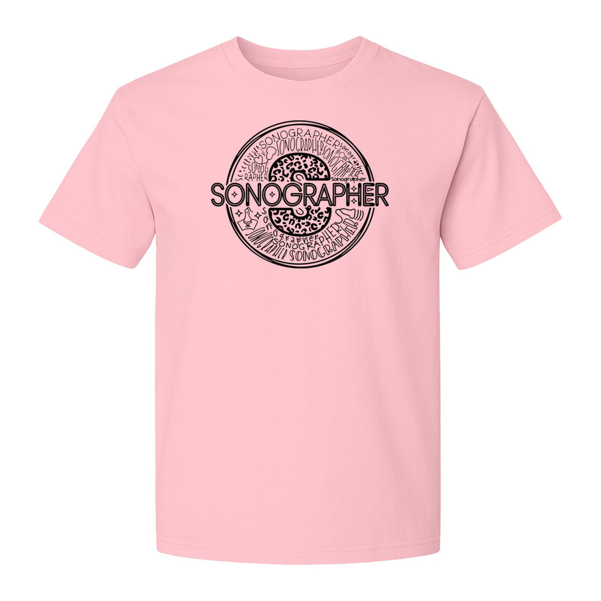 Sonographer T-Shirt, Circular Medical Word Art Design for Ultrasound Techs and Healthcare Staff