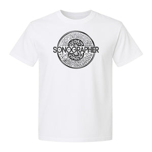 Sonographer T-Shirt, Circular Medical Word Art Design for Ultrasound Techs and Healthcare Staff