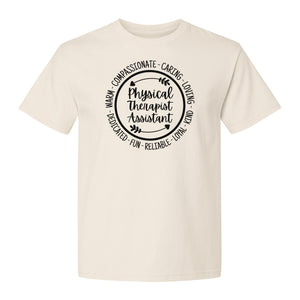Physical Therapist Assistant T-Shirt, Warm Compassionate Caring Lettering for PTA Graduation and Appreciation