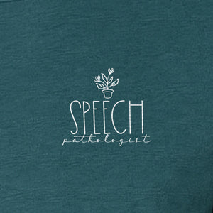 Speech Therapy T-Shirt, Small Pocket Print for Language Pathologists, SLP Graduates and Coworkers