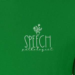 Speech Therapy T-Shirt, Small Pocket Print for Language Pathologists, SLP Graduates and Coworkers