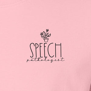 Speech Therapy T-Shirt, Small Pocket Print for Language Pathologists, SLP Graduates and Coworkers