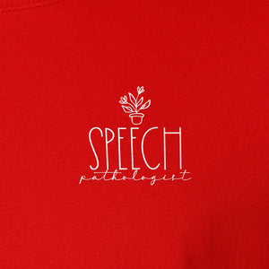 Speech Therapy T-Shirt, Small Pocket Print for Language Pathologists, SLP Graduates and Coworkers