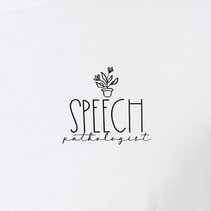 Speech Therapy T-Shirt, Small Pocket Print for Language Pathologists, SLP Graduates and Coworkers