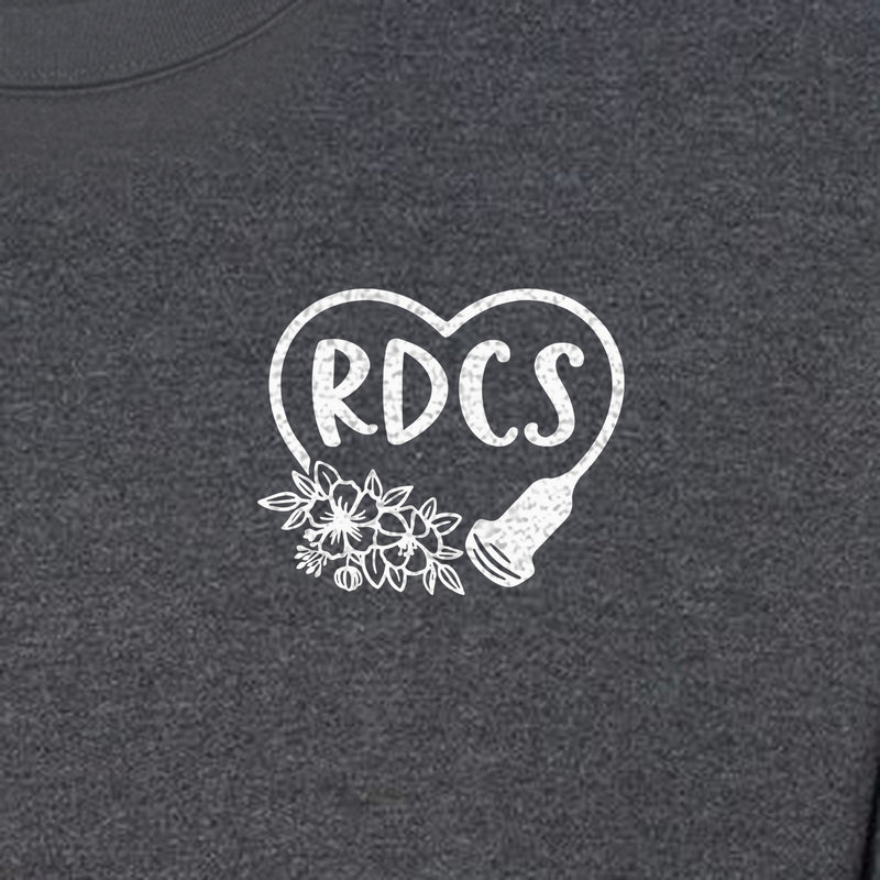 Cardiac Sonographer Sweatshirt, RDCS Heart and Snowflake Pocket Design for Echo Techs