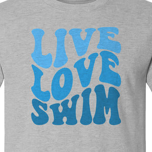 Swimmer T-Shirt, Live Love Swim Retro Lettering for Pool Lovers and Coach Gifts