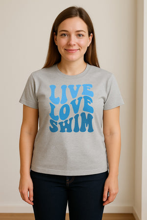 Swimmer T-Shirt, Live Love Swim Retro Lettering for Pool Lovers and Coach Gifts