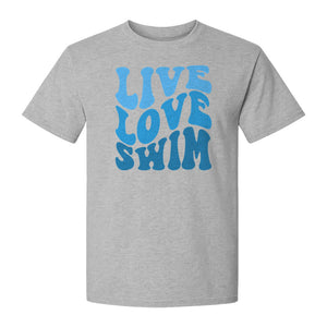 Swimmer T-Shirt, Live Love Swim Retro Lettering for Pool Lovers and Coach Gifts
