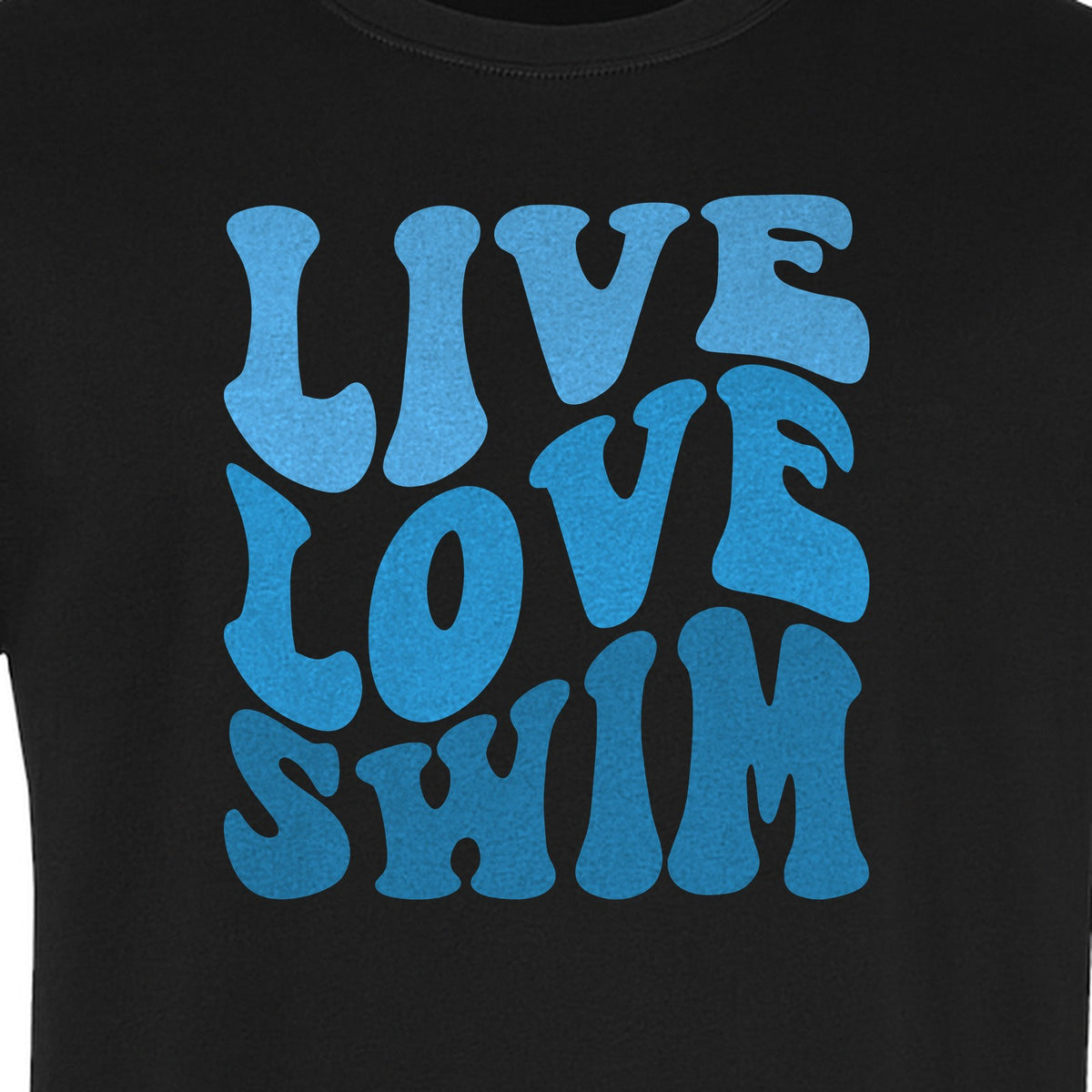 Swimmer T-Shirt, Live Love Swim Retro Lettering for Pool Lovers and Coach Gifts