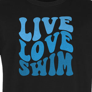 Swimmer T-Shirt, Live Love Swim Retro Lettering for Pool Lovers and Coach Gifts