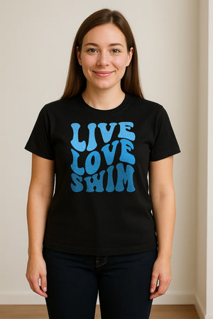 Swimmer T-Shirt, Live Love Swim Retro Lettering for Pool Lovers and Coach Gifts