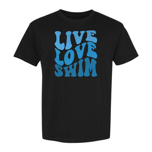 Swimmer T-Shirt, Live Love Swim Retro Lettering for Pool Lovers and Coach Gifts