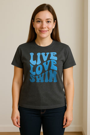 Swimmer T-Shirt, Live Love Swim Retro Lettering for Pool Lovers and Coach Gifts