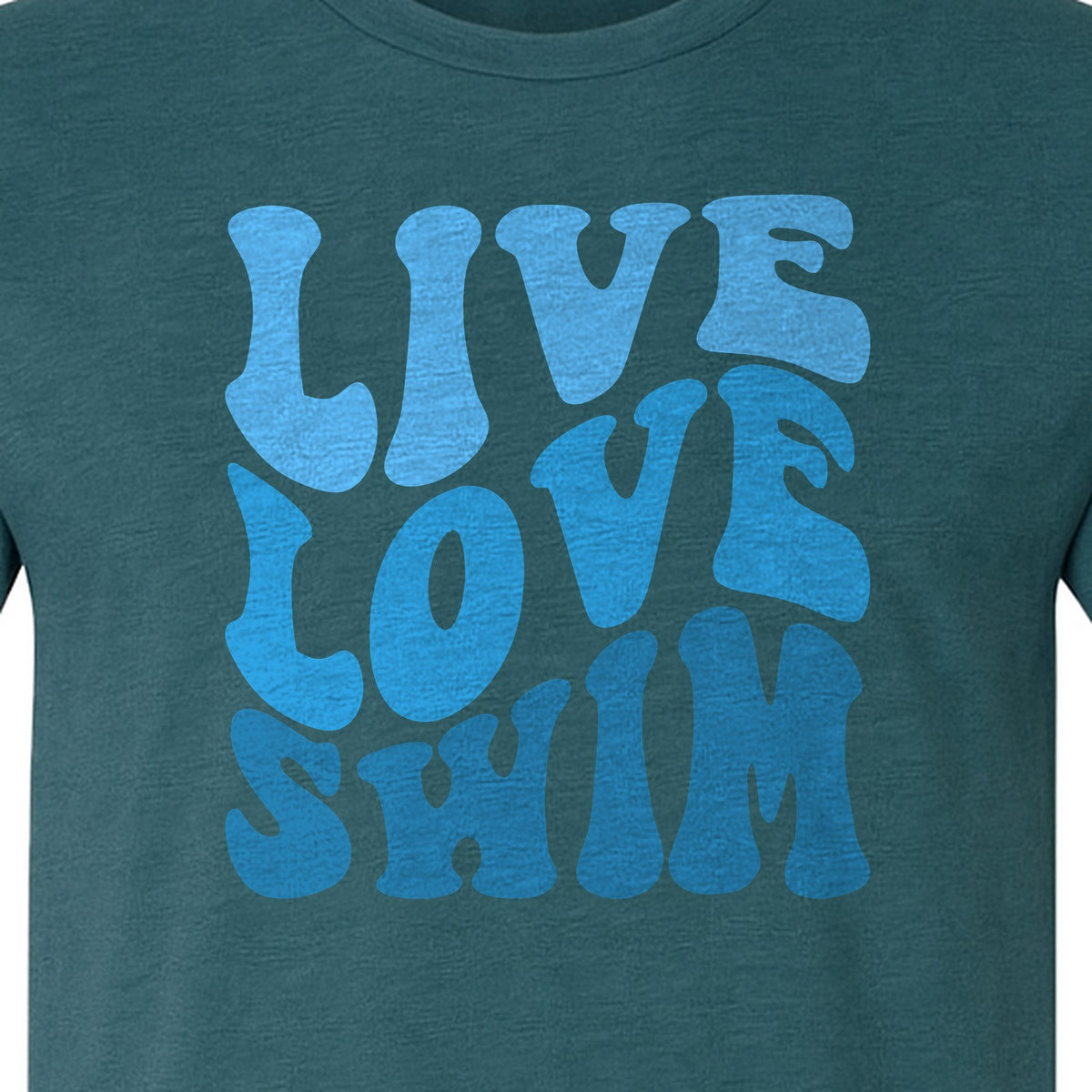 Swimmer T-Shirt, Live Love Swim Retro Lettering for Pool Lovers and Coach Gifts