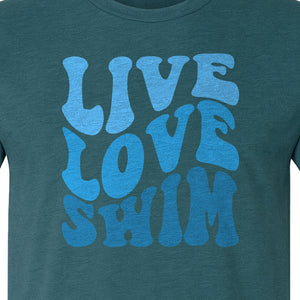 Swimmer T-Shirt, Live Love Swim Retro Lettering for Pool Lovers and Coach Gifts