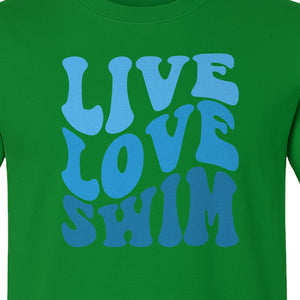 Swimmer T-Shirt, Live Love Swim Retro Lettering for Pool Lovers and Coach Gifts