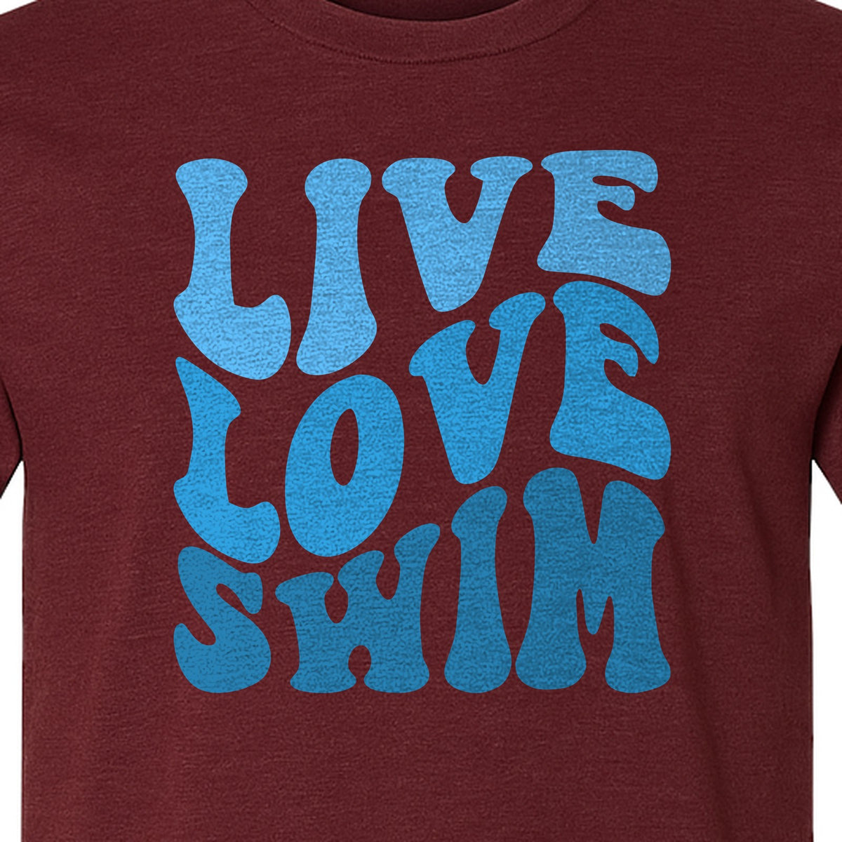 Swimmer T-Shirt, Live Love Swim Retro Lettering for Pool Lovers and Coach Gifts