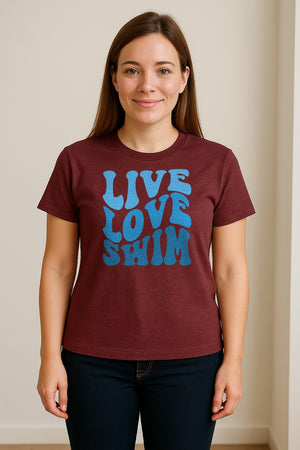 Swimmer T-Shirt, Live Love Swim Retro Lettering for Pool Lovers and Coach Gifts