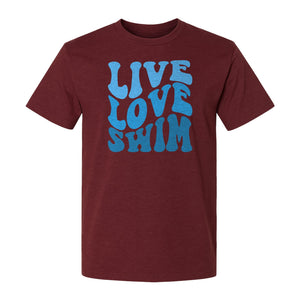 Swimmer T-Shirt, Live Love Swim Retro Lettering for Pool Lovers and Coach Gifts