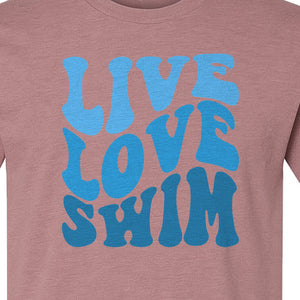 Swimmer T-Shirt, Live Love Swim Retro Lettering for Pool Lovers and Coach Gifts