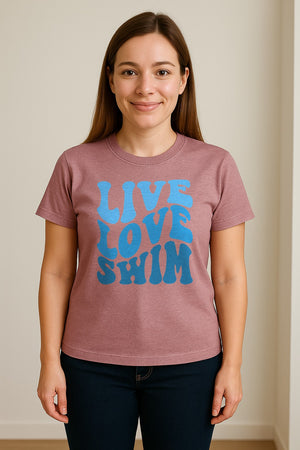 Swimmer T-Shirt, Live Love Swim Retro Lettering for Pool Lovers and Coach Gifts