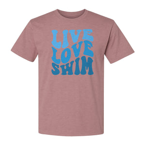 Swimmer T-Shirt, Live Love Swim Retro Lettering for Pool Lovers and Coach Gifts