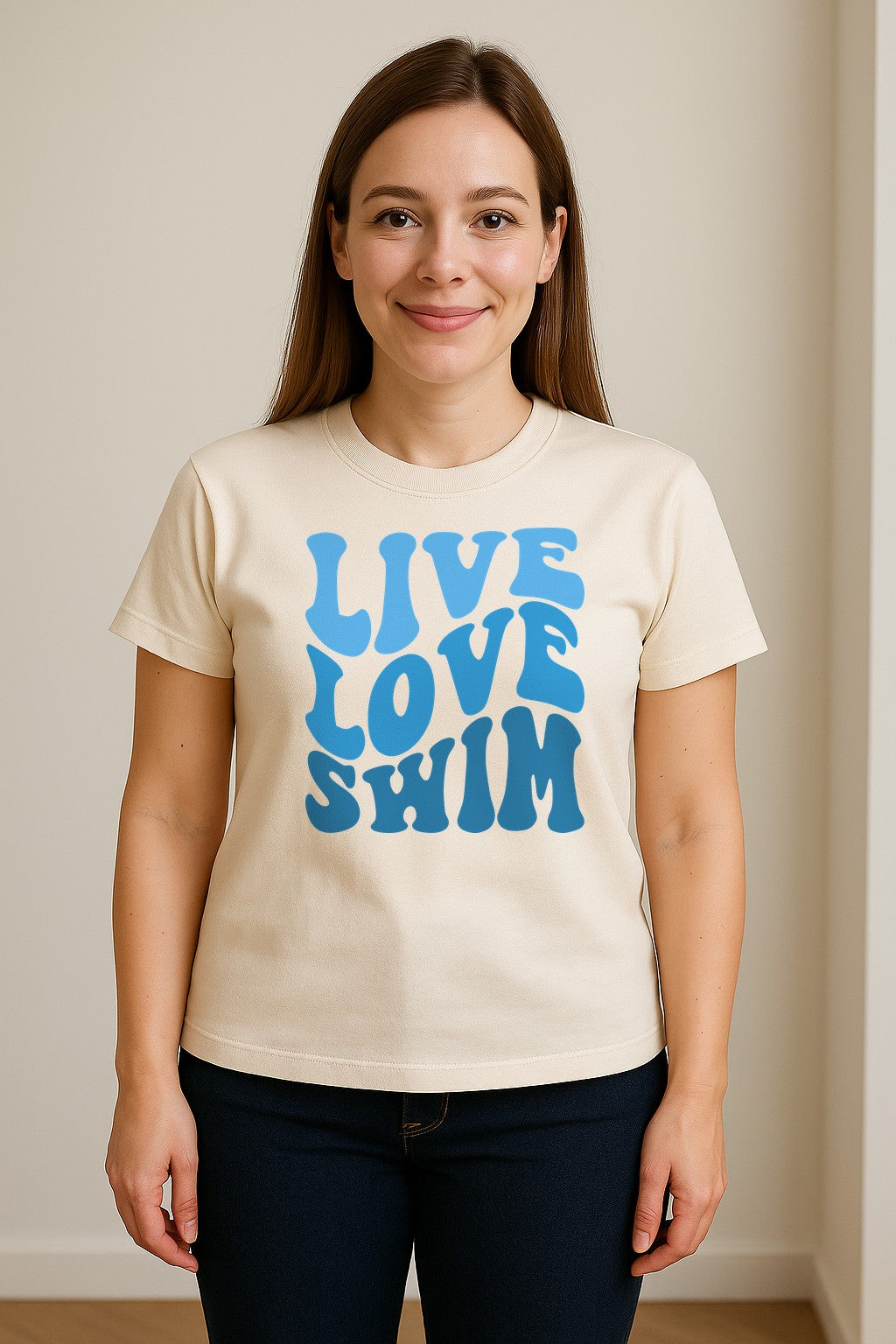 Swimmer T-Shirt, Live Love Swim Retro Lettering for Pool Lovers and Coach Gifts