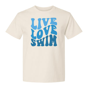 Swimmer T-Shirt, Live Love Swim Retro Lettering for Pool Lovers and Coach Gifts