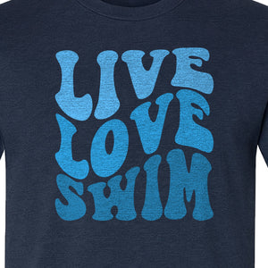 Swimmer T-Shirt, Live Love Swim Retro Lettering for Pool Lovers and Coach Gifts