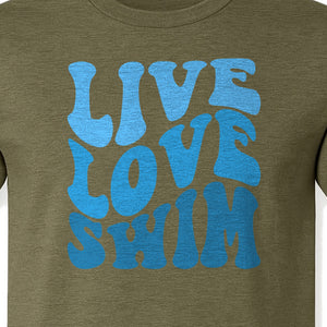 Swimmer T-Shirt, Live Love Swim Retro Lettering for Pool Lovers and Coach Gifts