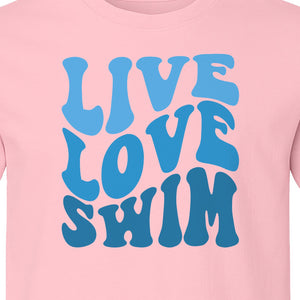 Swimmer T-Shirt, Live Love Swim Retro Lettering for Pool Lovers and Coach Gifts