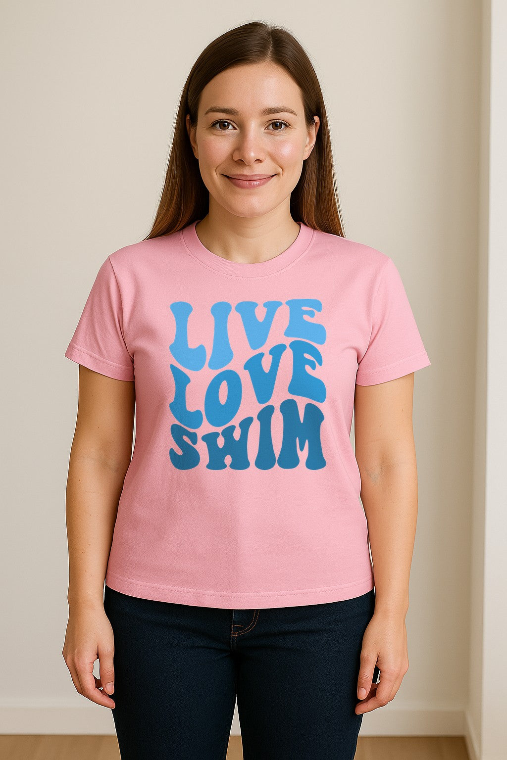 Swimmer T-Shirt, Live Love Swim Retro Lettering for Pool Lovers and Coach Gifts