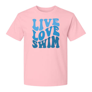 Swimmer T-Shirt, Live Love Swim Retro Lettering for Pool Lovers and Coach Gifts