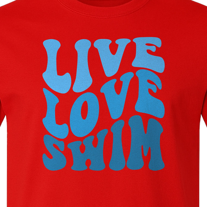Swimmer T-Shirt, Live Love Swim Retro Lettering for Pool Lovers and Coach Gifts