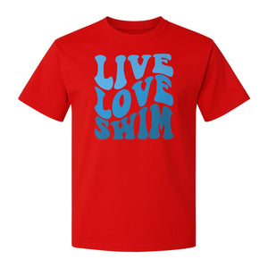 Swimmer T-Shirt, Live Love Swim Retro Lettering for Pool Lovers and Coach Gifts