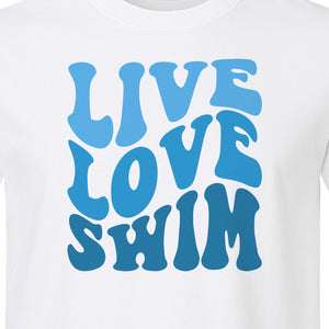 Swimmer T-Shirt, Live Love Swim Retro Lettering for Pool Lovers and Coach Gifts