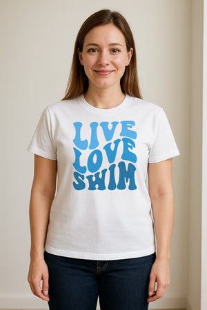 Swimmer T-Shirt, Live Love Swim Retro Lettering for Pool Lovers and Coach Gifts