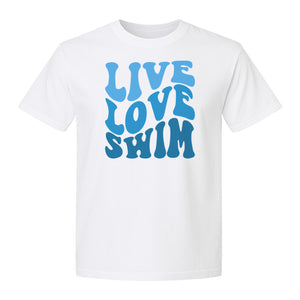 Swimmer T-Shirt, Live Love Swim Retro Lettering for Pool Lovers and Coach Gifts