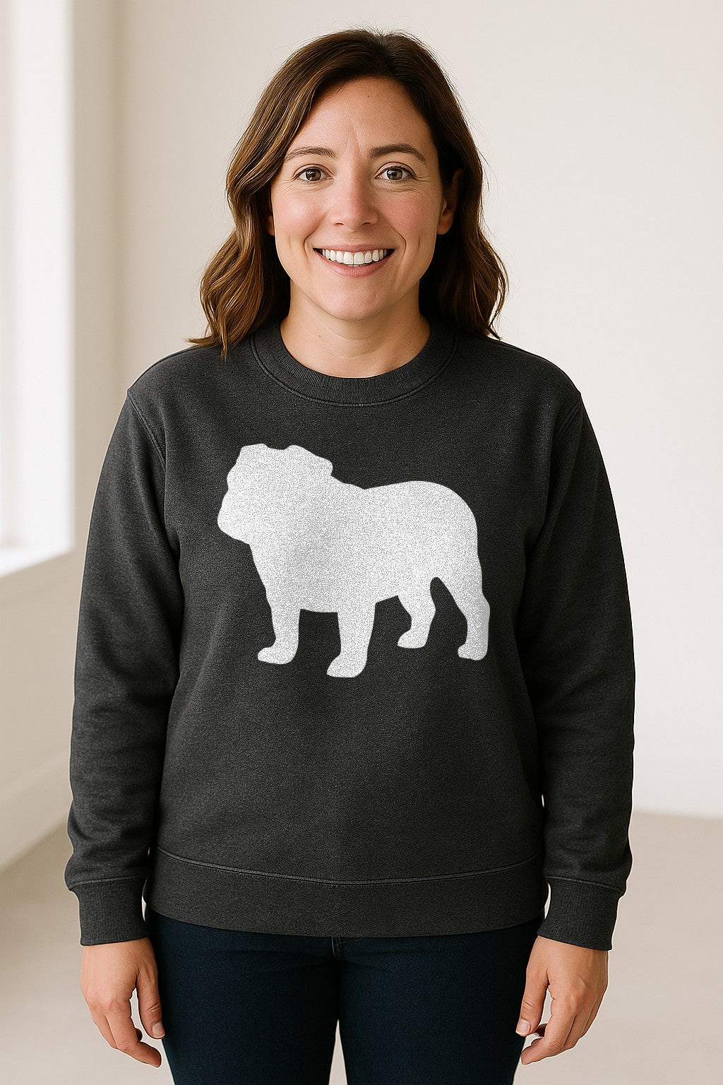 English Bulldog Sweatshirt, Classic Front Silhouette Design for Dog Moms and Pet Owners