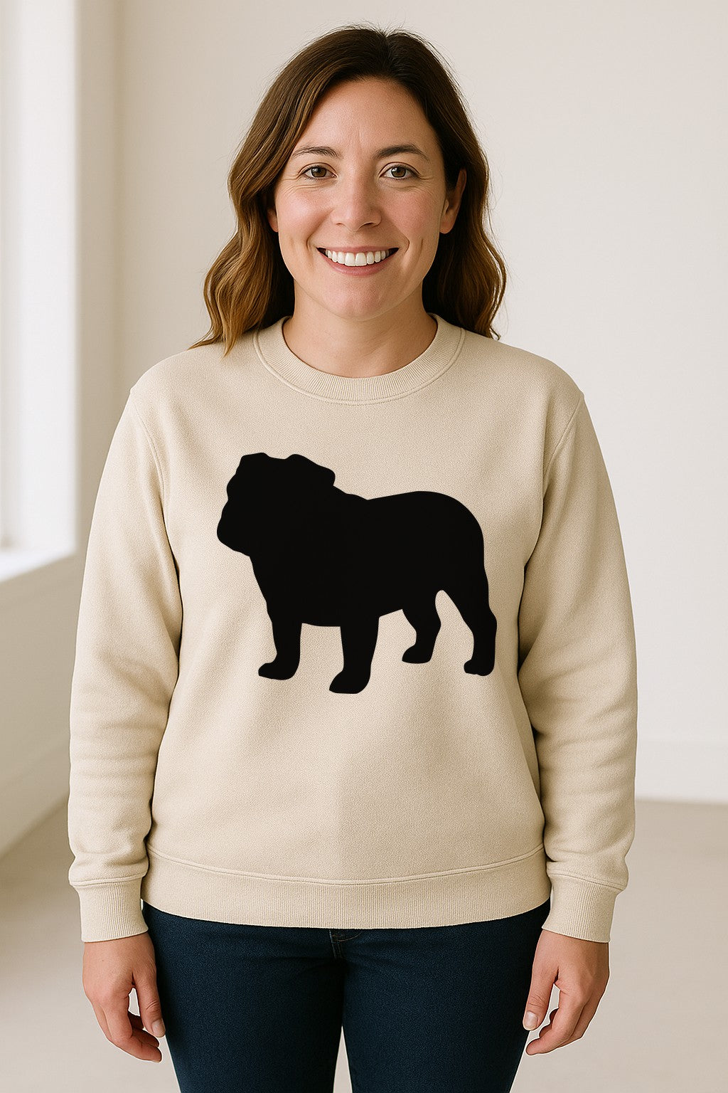 English Bulldog Sweatshirt, Classic Front Silhouette Design for Dog Moms and Pet Owners