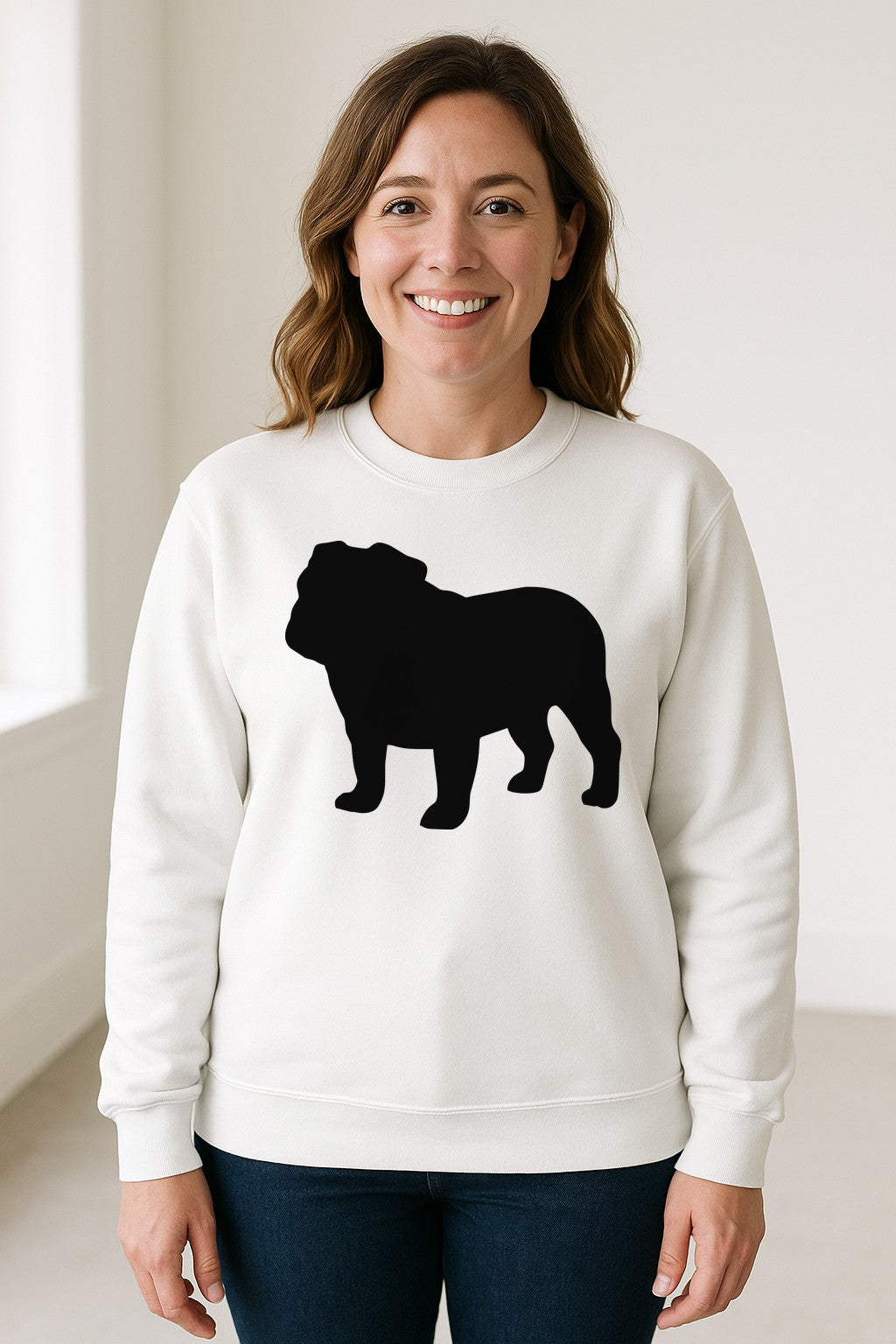 English Bulldog Sweatshirt, Classic Front Silhouette Design for Dog Moms and Pet Owners