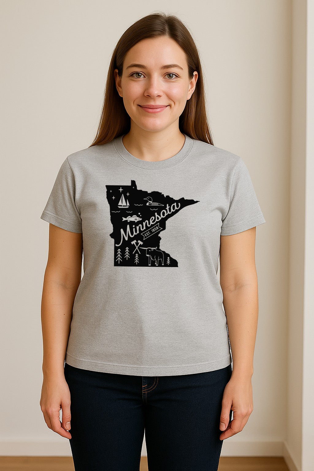 Minnesota State Map T-Shirt, Illustrated Lake Life Travel Souvenir for Hometown Gifts