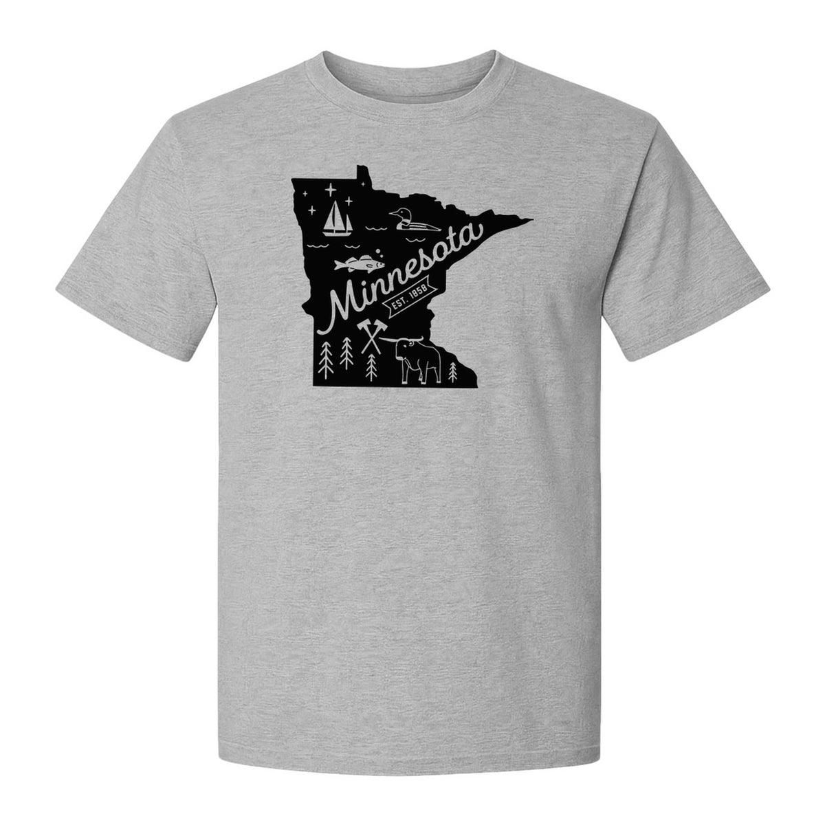 Minnesota State Map T-Shirt, Illustrated Lake Life Travel Souvenir for Hometown Gifts