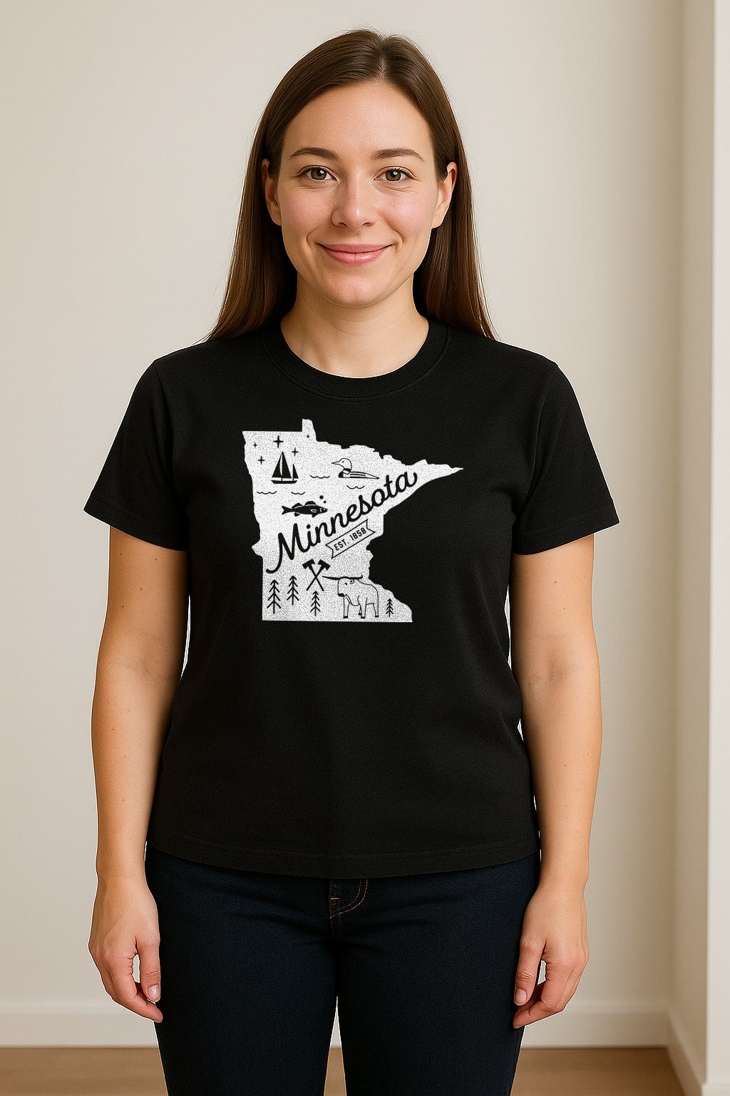 Minnesota State Map T-Shirt, Illustrated Lake Life Travel Souvenir for Hometown Gifts